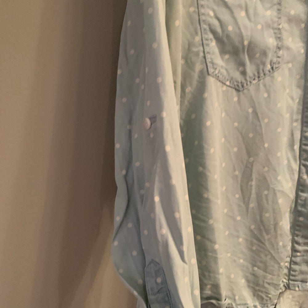 Chambray Button Down Shirt With Polka Dots In Gre… - image 6